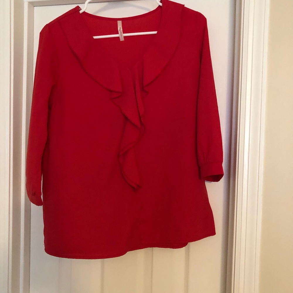 Red ruffle blouse